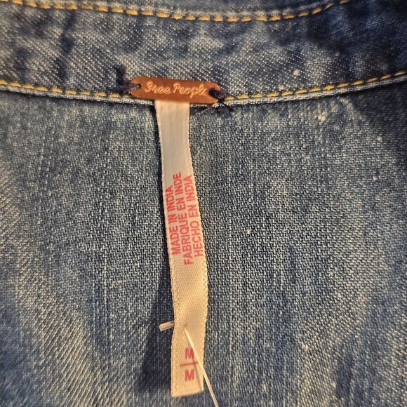 Free People Women Beau Ruffle Midi Western Dress Blue M Cowgirl Boho Cottagecore - Picture 5 of 14